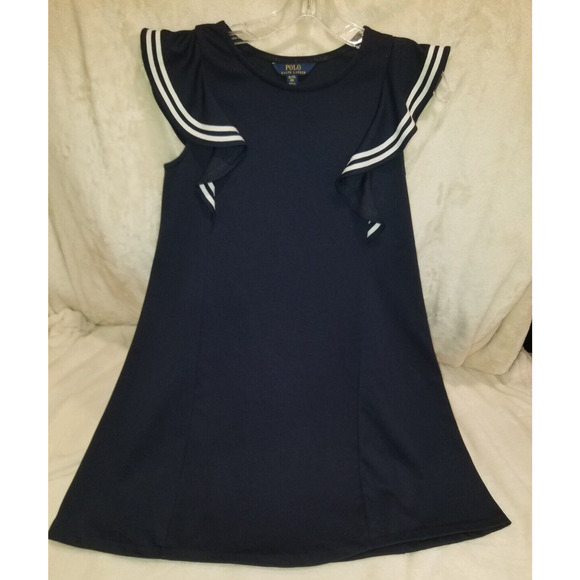 Polo Ralph Lauren Dress Girls‎ XL 16 Navy Ruffled Stretch Ponte Flutter EUC - Picture 8 of 8